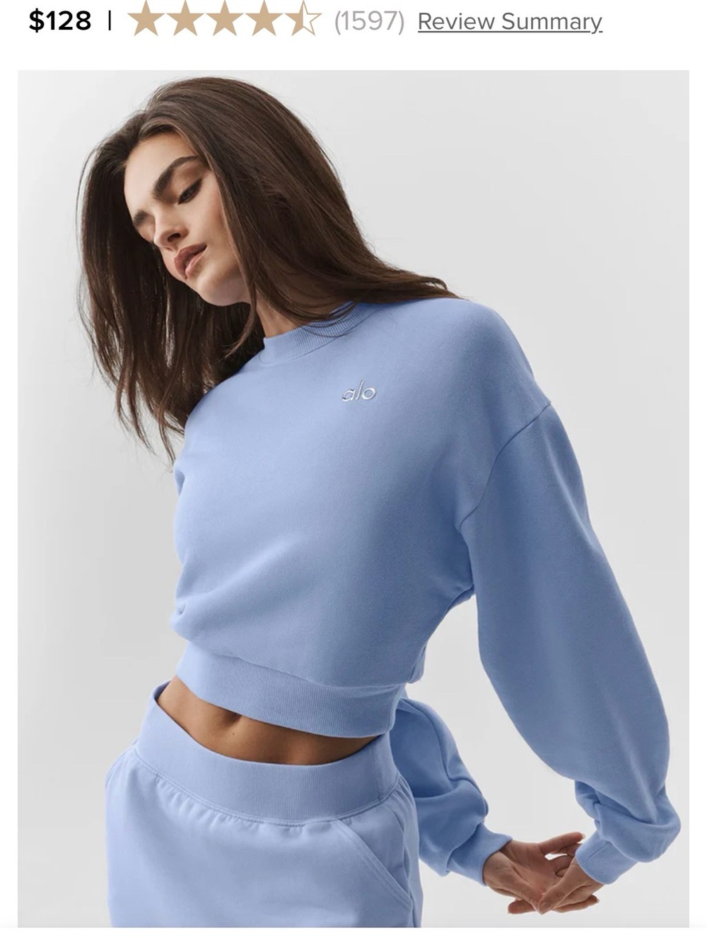 ALO Yoga Cropped Crewneck Sweatshirt in Sky Blue